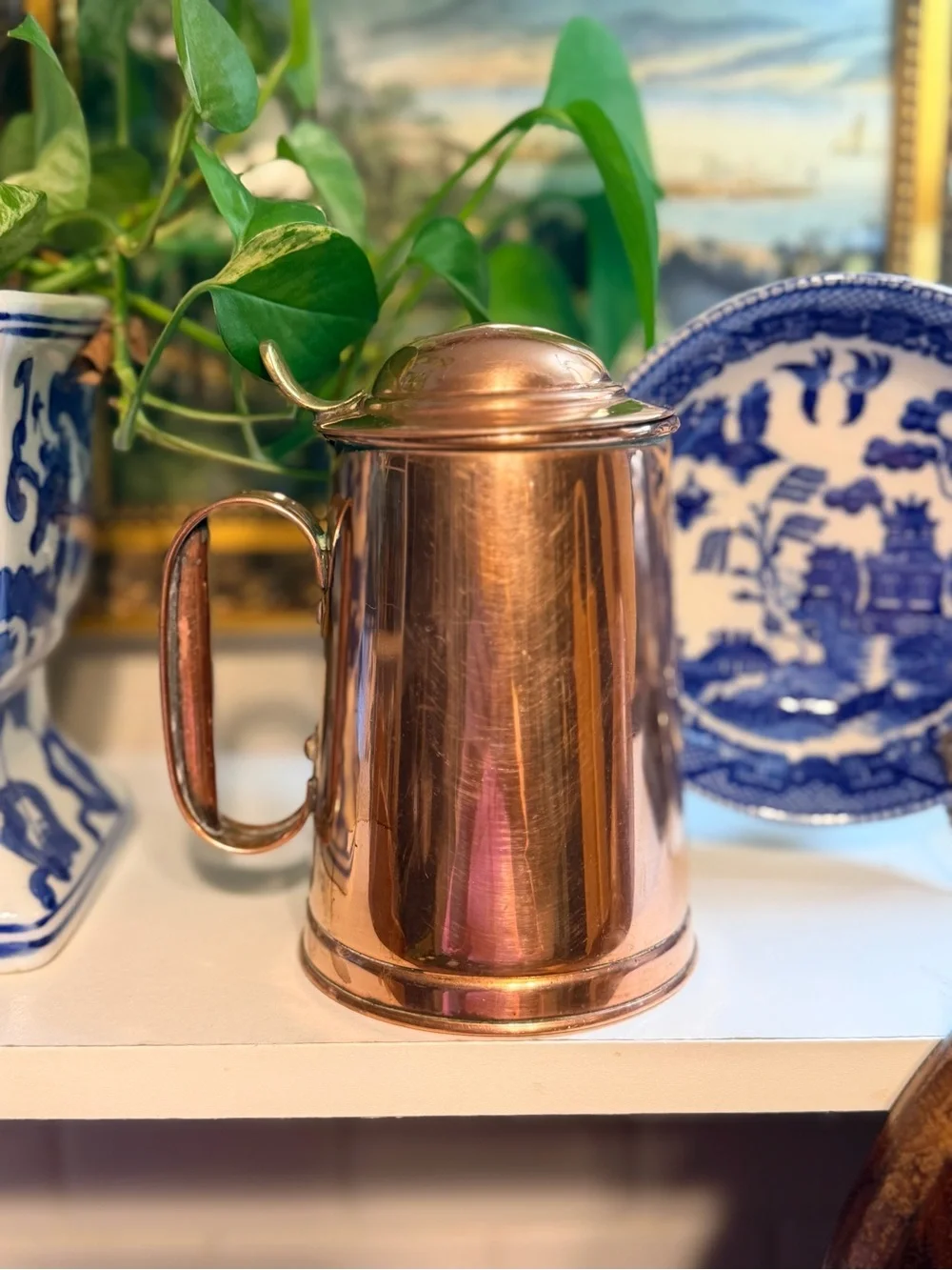 Vintage British Copper Lidded Tankard, copper and brass beer stein